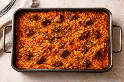 Μοσχαράκι γιουβέτσι με κριθαράκι