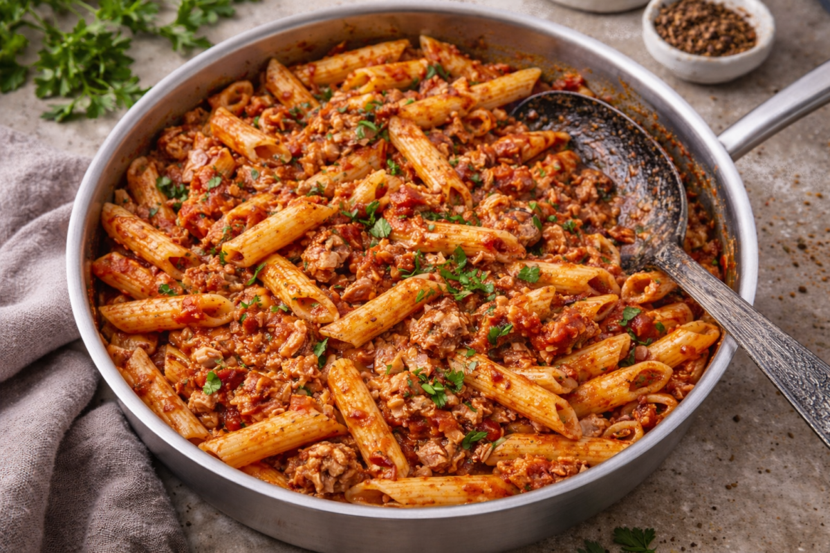 Πένες με τόνο και σάλτσα ντομάτας